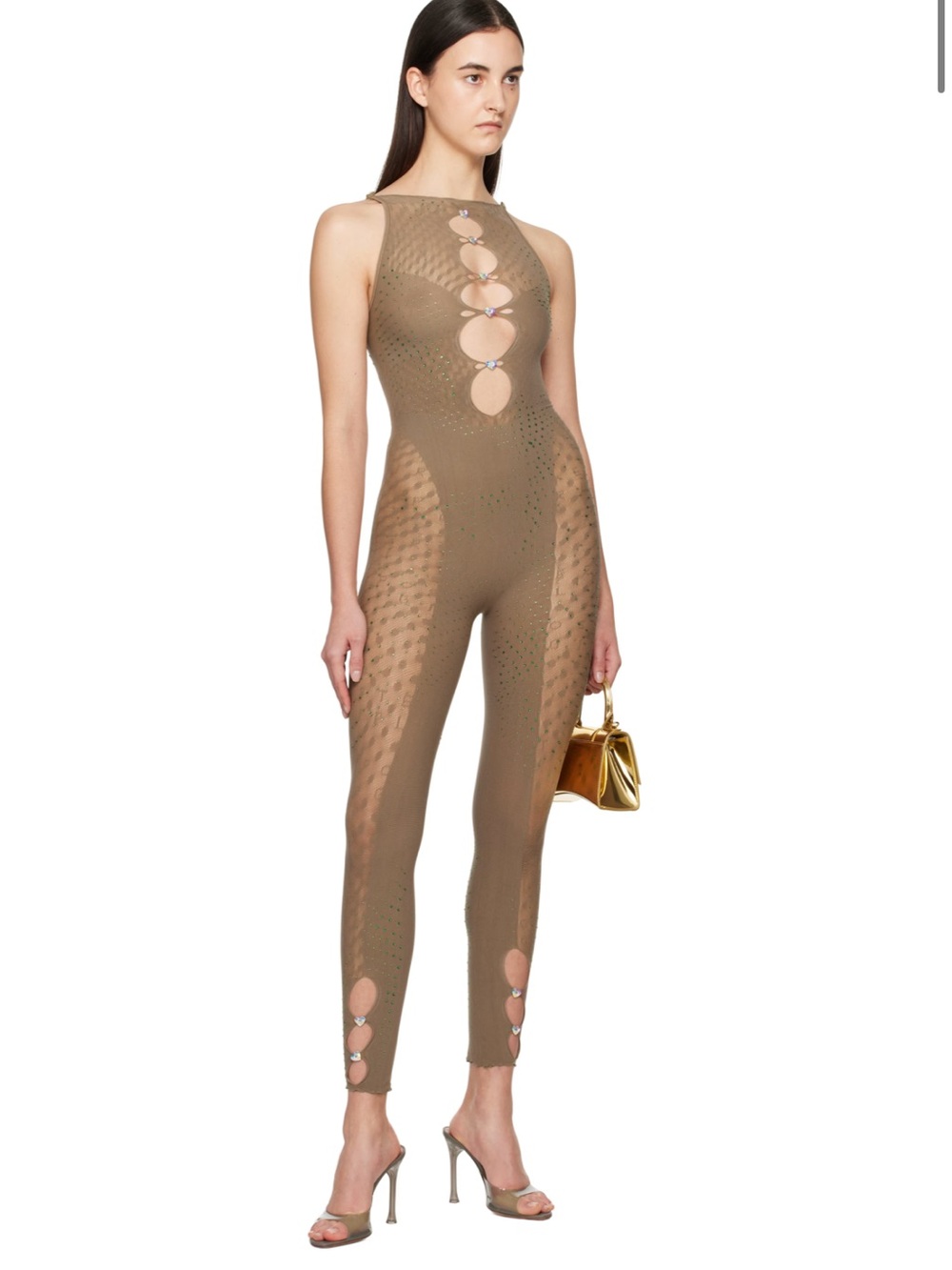 POSTER GIRL janice Taupe brown green Rhinestoned Jumpsuit